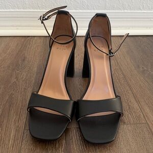 Black Ankle-Strap Block Heel Sandals